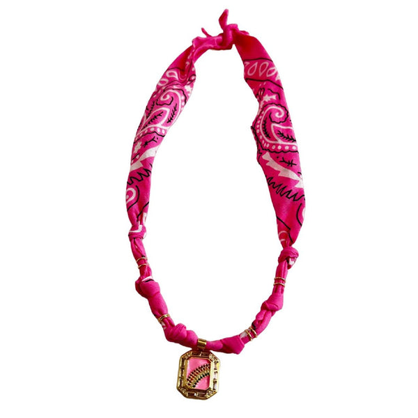 Bandana Necklace <br/> Cyclamen <br/> Square Medal Rainbow