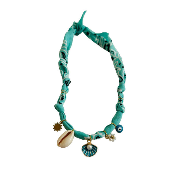 Bandana Necklace <br/> Aqua Green <br/> Seashell