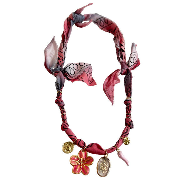 Bandana Necklace <br/> Tie Dye Khaki/Orange <br/> Stone Eye