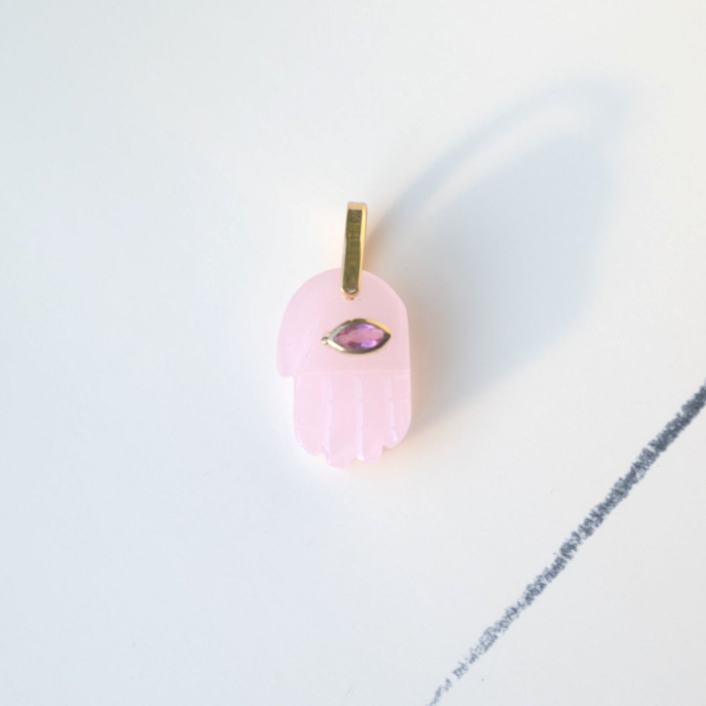 Hamsa Pendant <br/> Rose Chalcedony