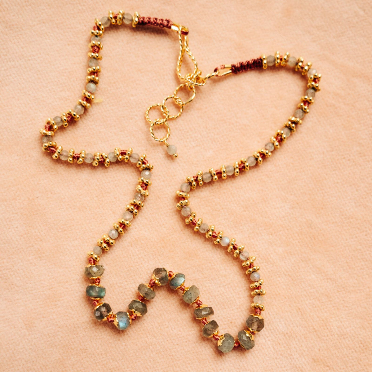 Risha Necklace <br/> Labradorite Beige Cord