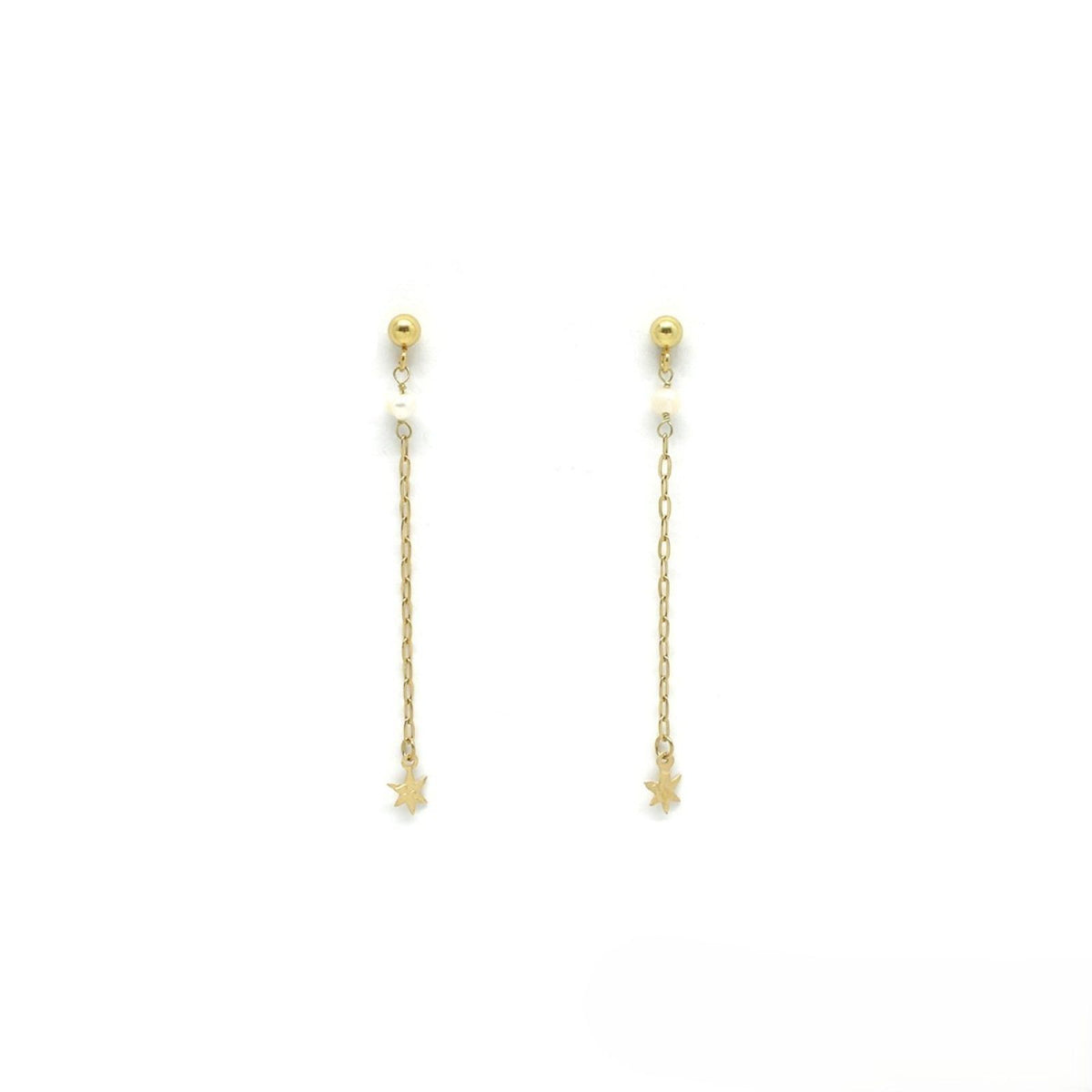 Star-Shaped Chain Earrings <br/> with Freshwater Pearls