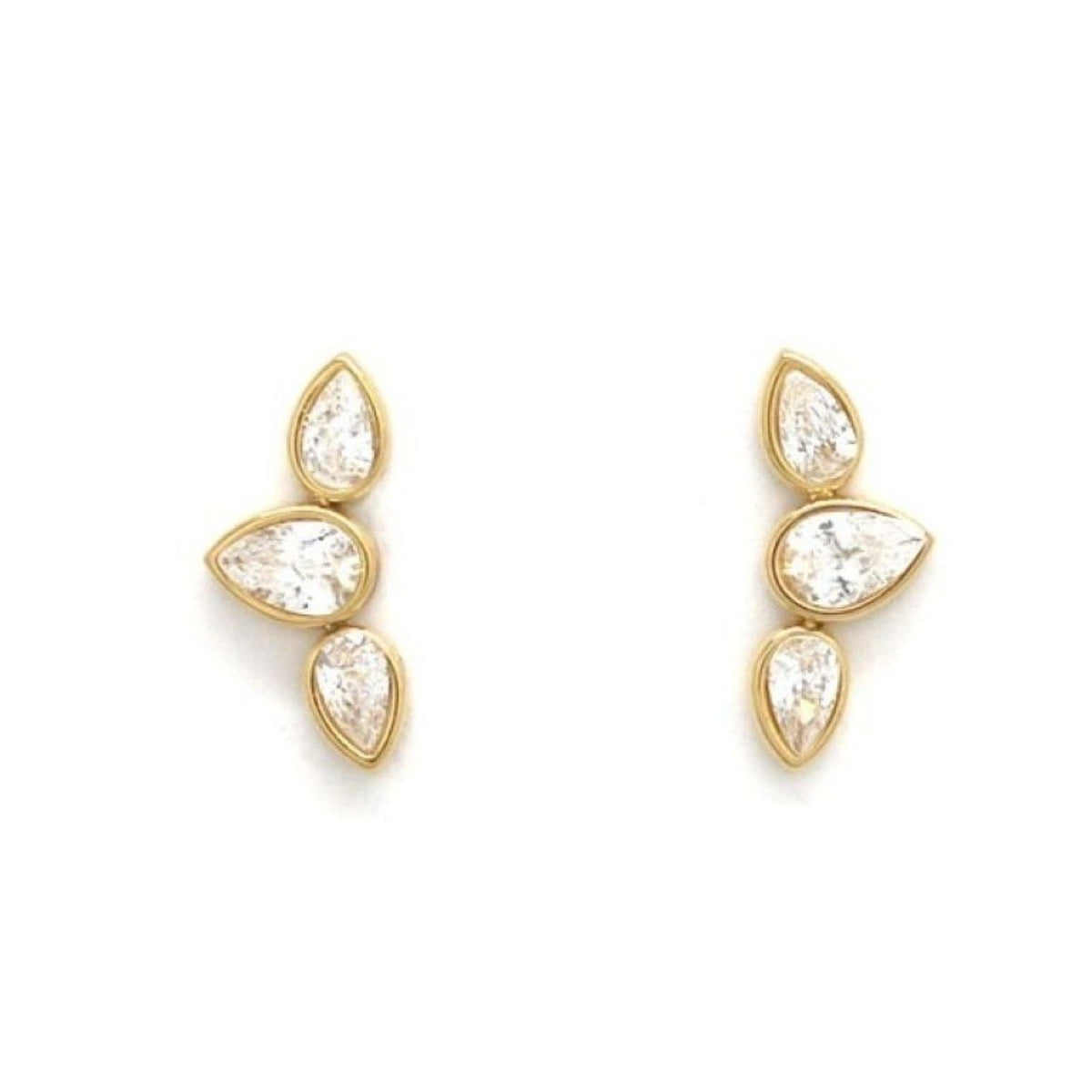 Three-Drop Bezel - Set Earrings <br/> White