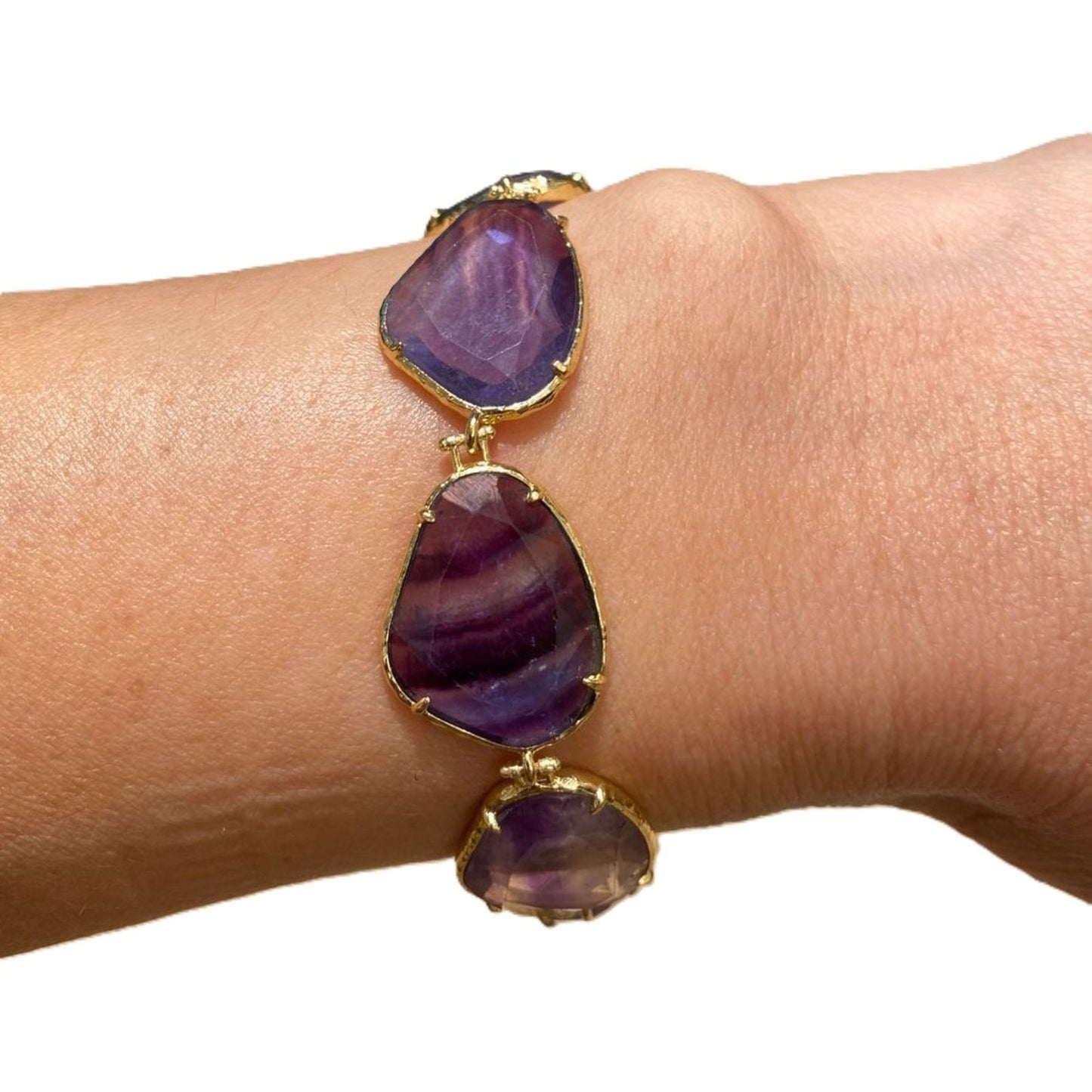 Chain Bracelet <br/> w/ 7 Ovaloid Stones <br/> Flourite