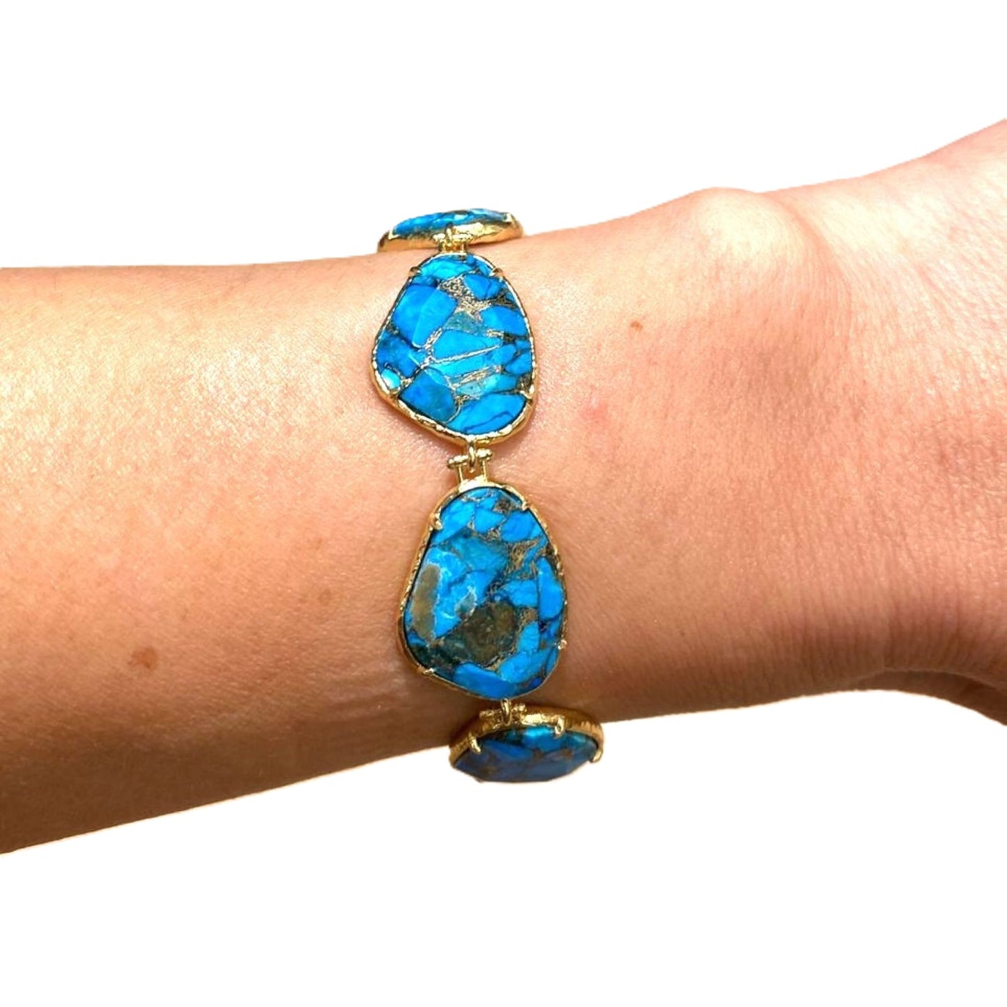 Chain Bracelet w/ 7 Ovaloid Stones <br/> Mohave Turquoise