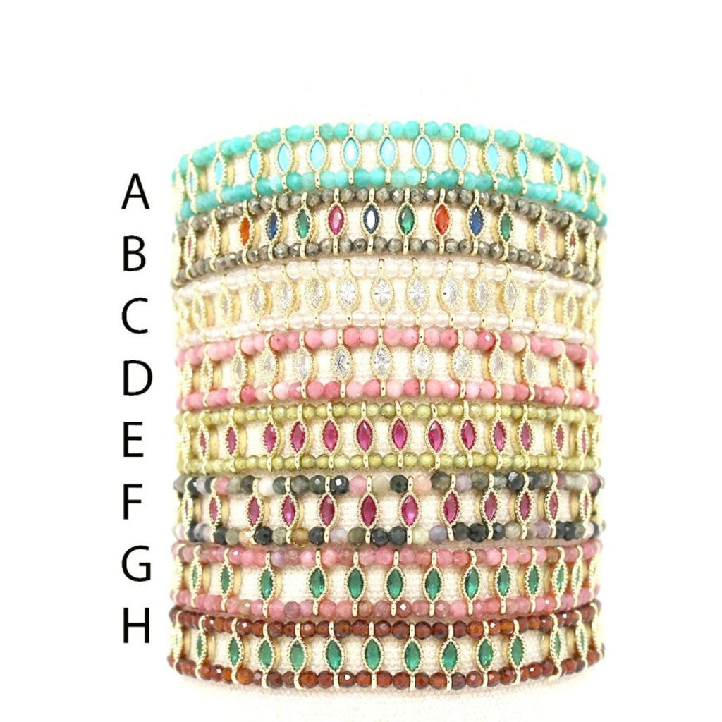 Beaded Stone <br/> Link Bracelet <br/> w/ Oval Rhinestones B