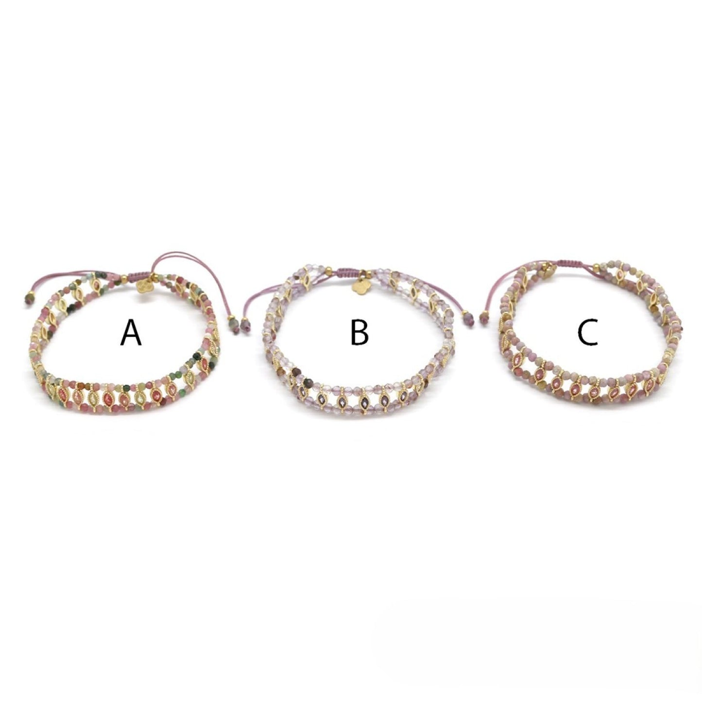 Double-Strand Beaded Bracelet <br/> w/ Oval Rhinestones B