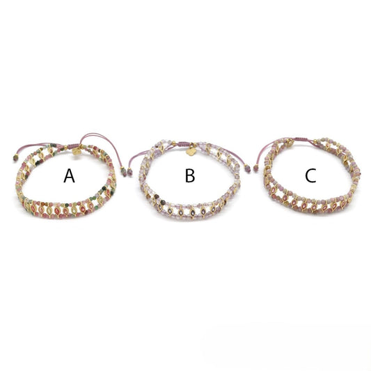 Double-Strand Beaded Bracelet <br/> w/ Oval Rhinestones C