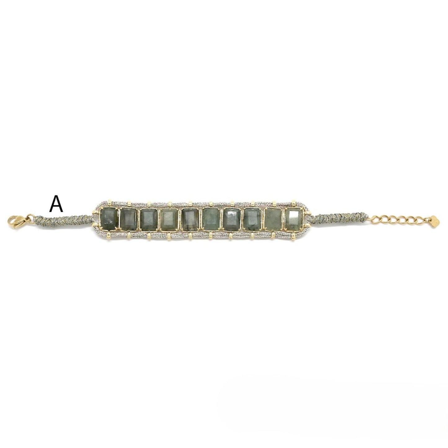 Cord Bracelet <br/> w/ 10 Rectangular Stones - A