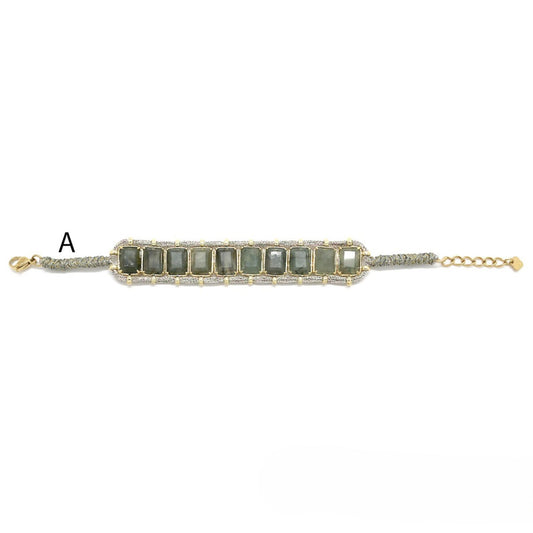 Cord Bracelet <br/> w/ 10 Rectangular Stones - A