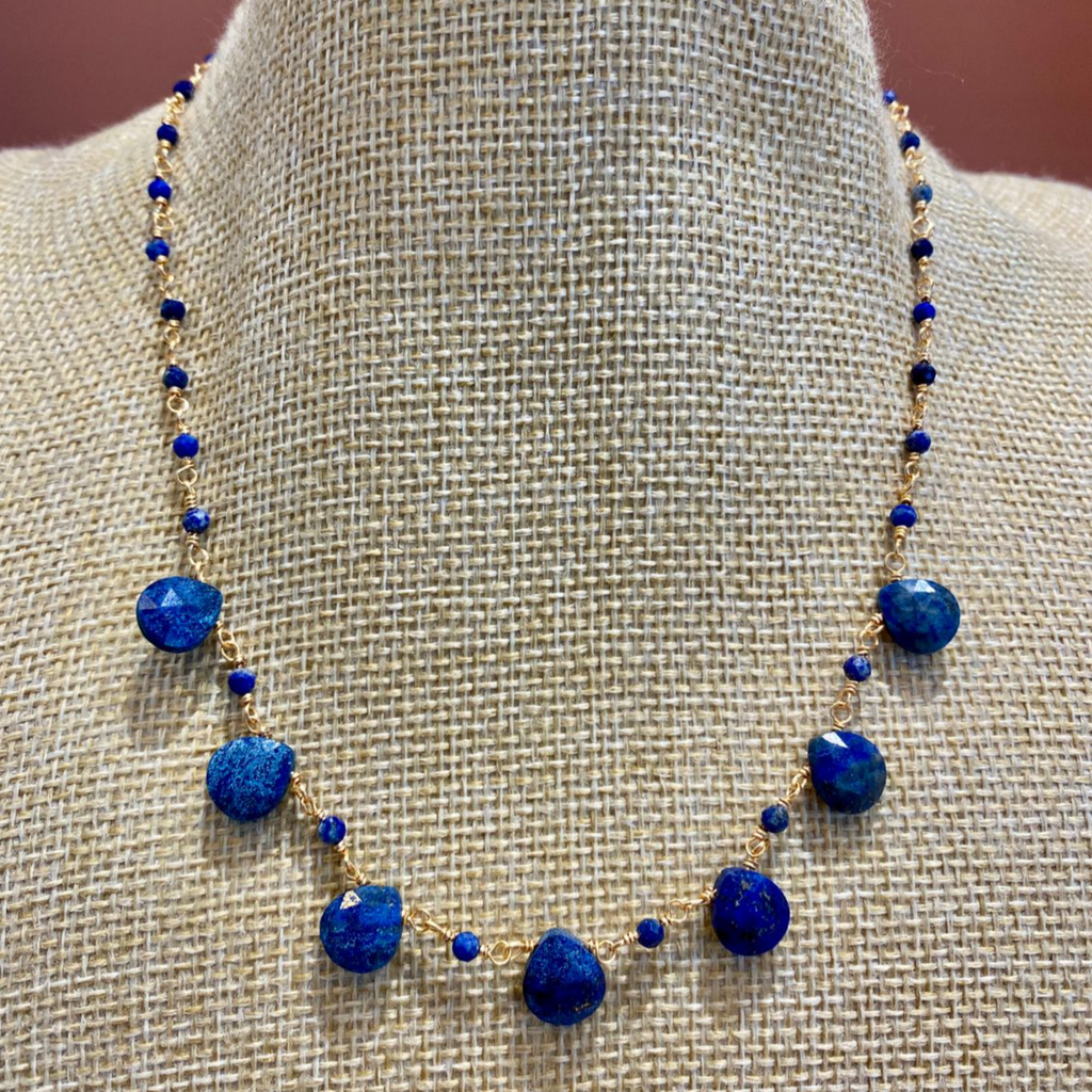 Collier <br/> Chaine Perlé <br/> Lapis Lazuli Goutte