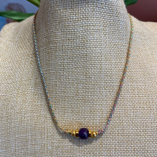 Amethyst Faceted Stone <br/> Cord Necklace