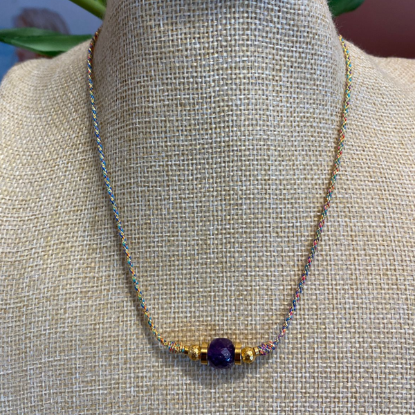 Amethyst <br/> Faceted Stone <br/> Cord Necklace
