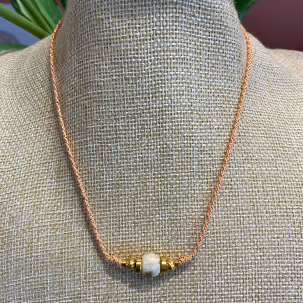 Pink Opal <br/> Faceted Stone <br/> Cord Necklace