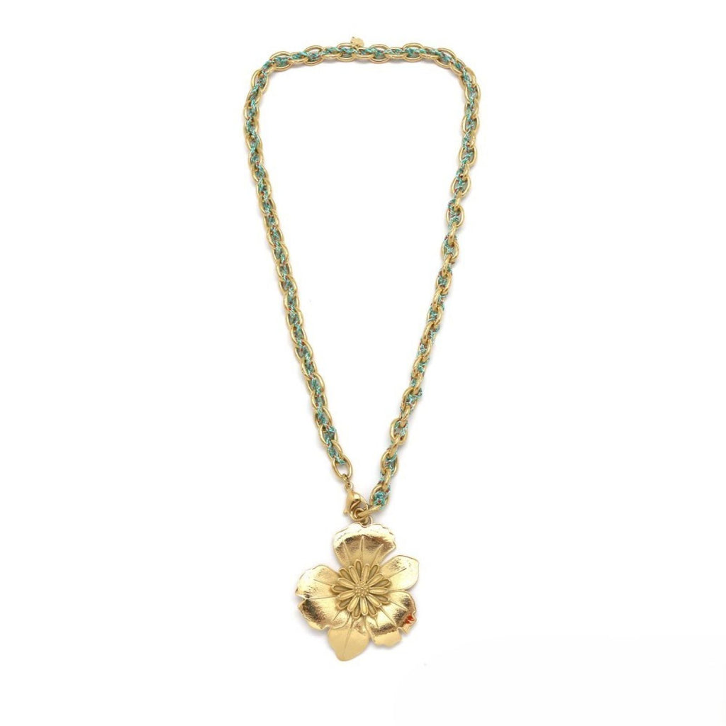 Gold Camellia <br/> Braided Wire Chain <br/> Necklace