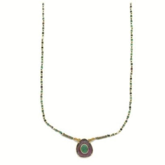 Water Drop Pearl <br/> Thread Necklace <br/> with Natural Stones