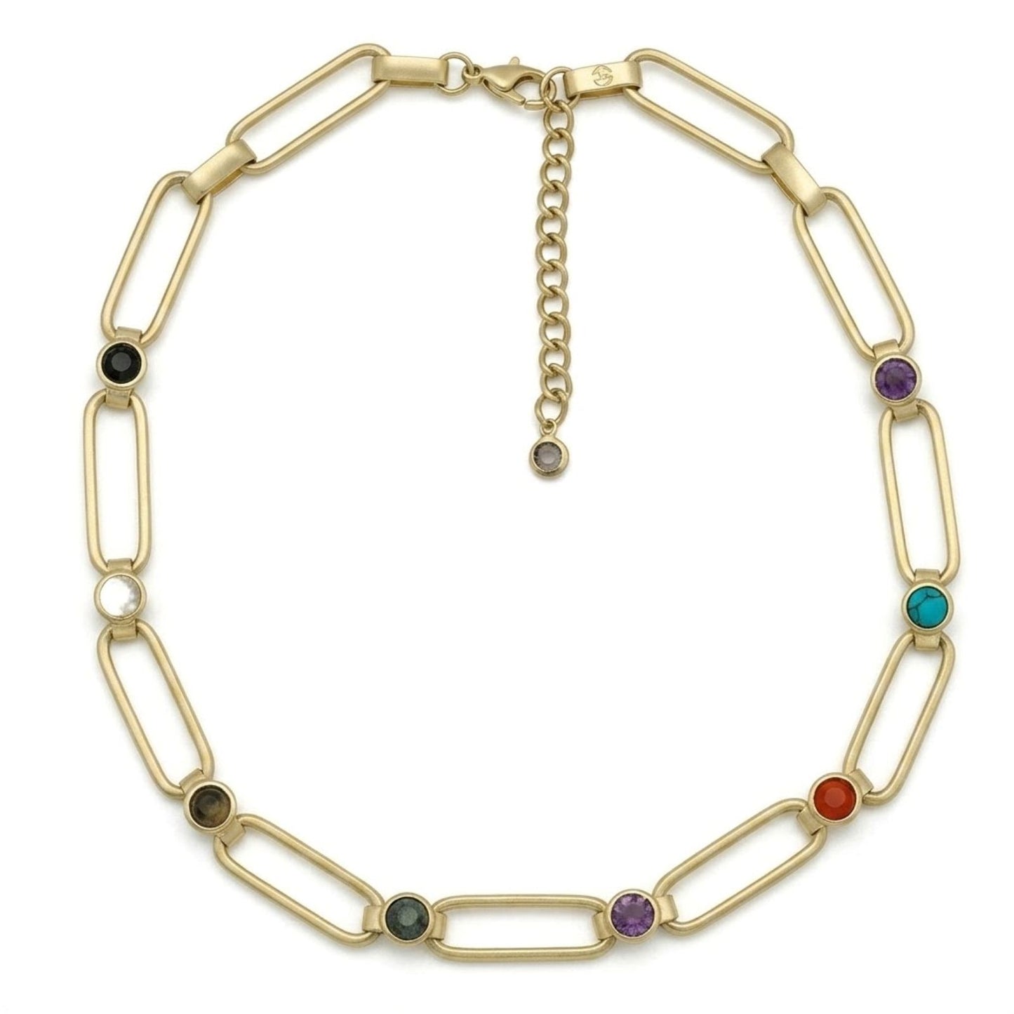 Gold Multi-Stone <br/> Chain Link Necklace
