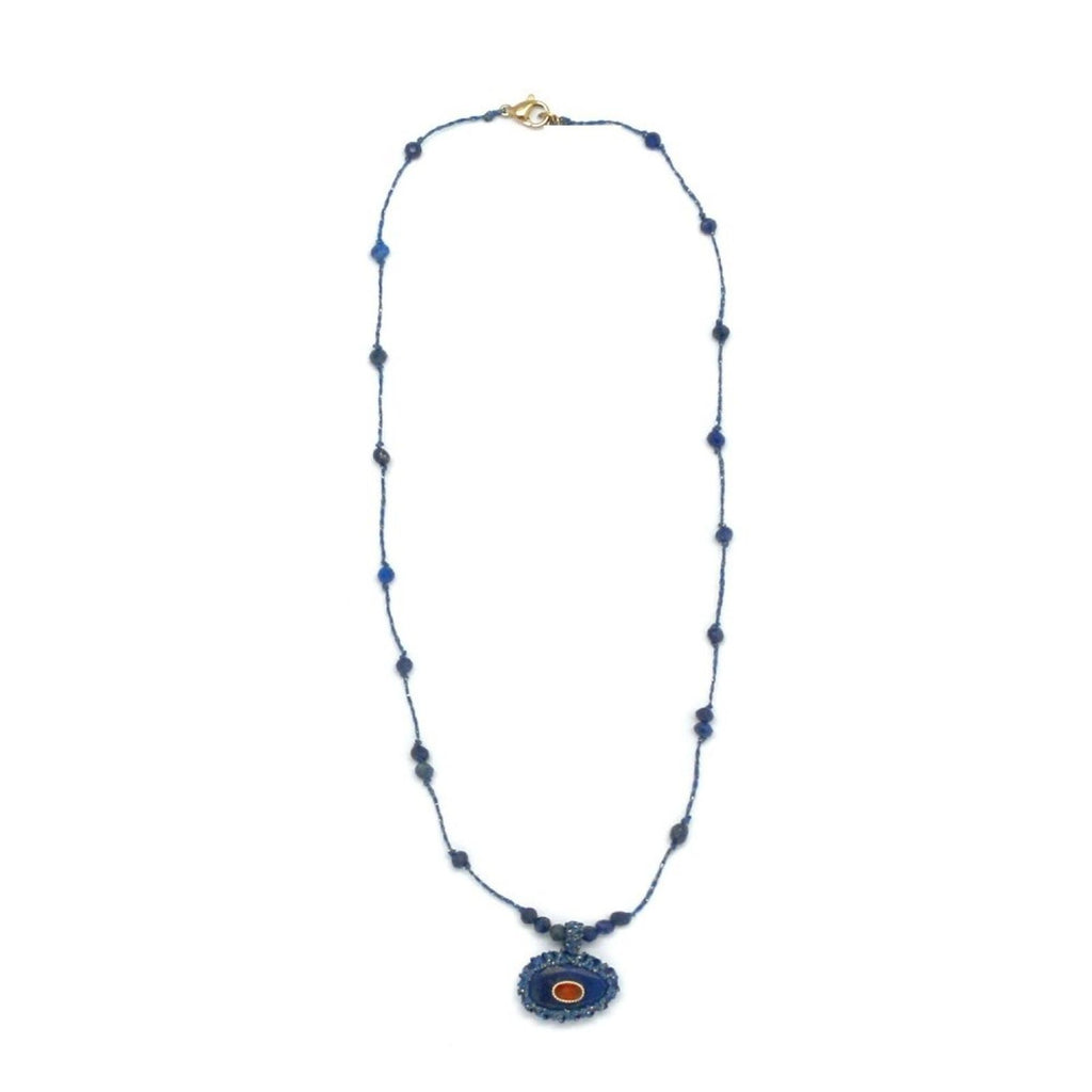 Lapis Lazuli <br/> Drop Beaded Necklace <br/> Carnelian Oval
