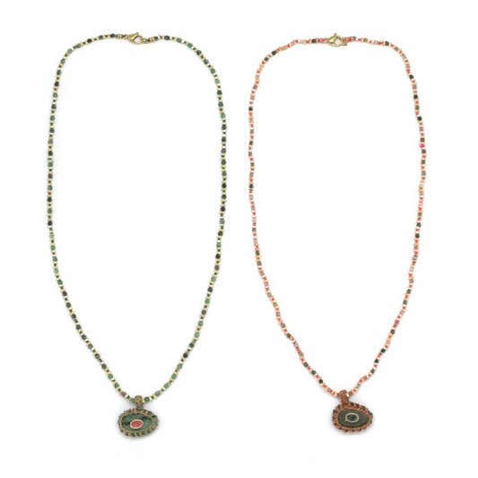 Braided & Oval Teardrop <br/> Beaded Wire Necklace Rock A