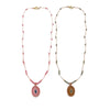Beaded <br/> Wire Necklace <br/> with Oval Pendant - A