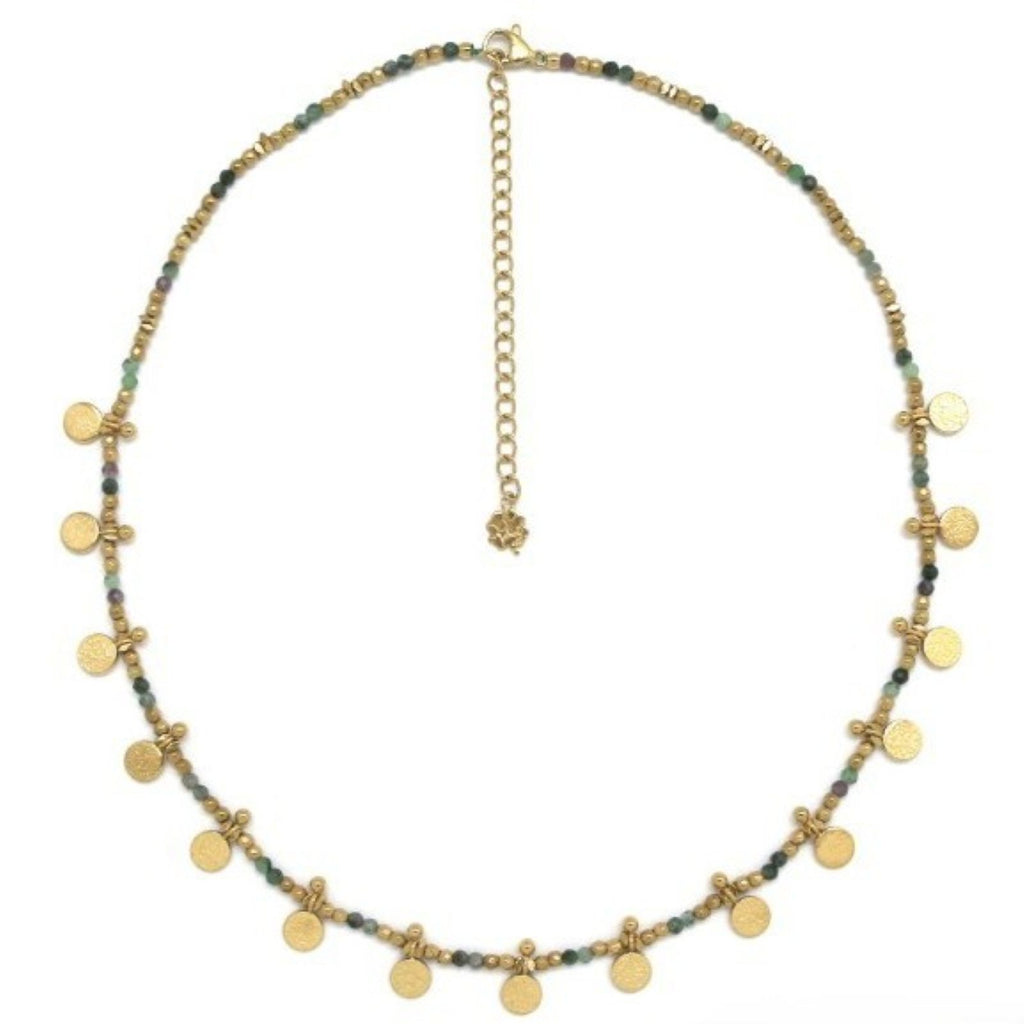 Hematite/Ruby/Zoisite <br/> Beaded Necklace <br/> w/ 15 Sequins