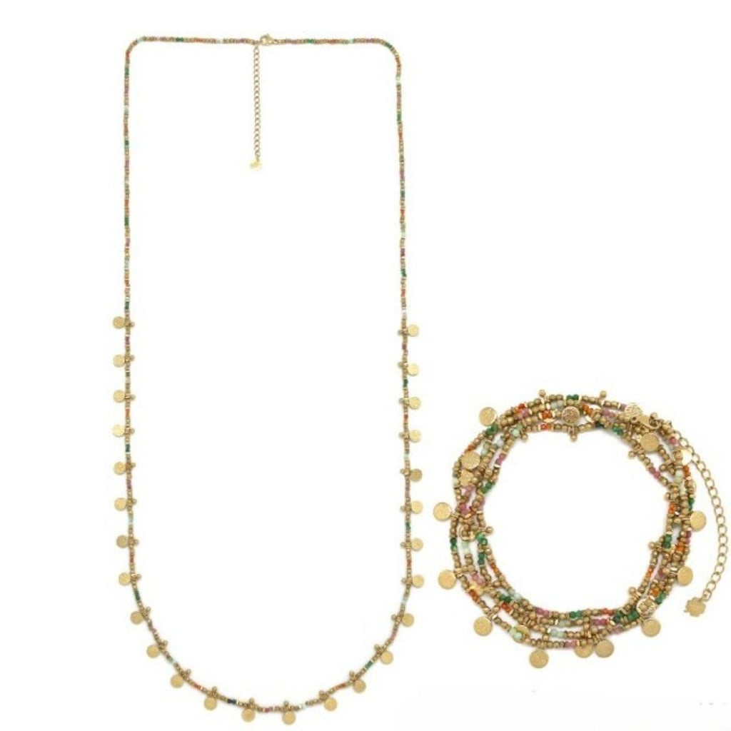 Gold-Plated <br/> Hematite Necklace <br/> Multi-sequin Stones