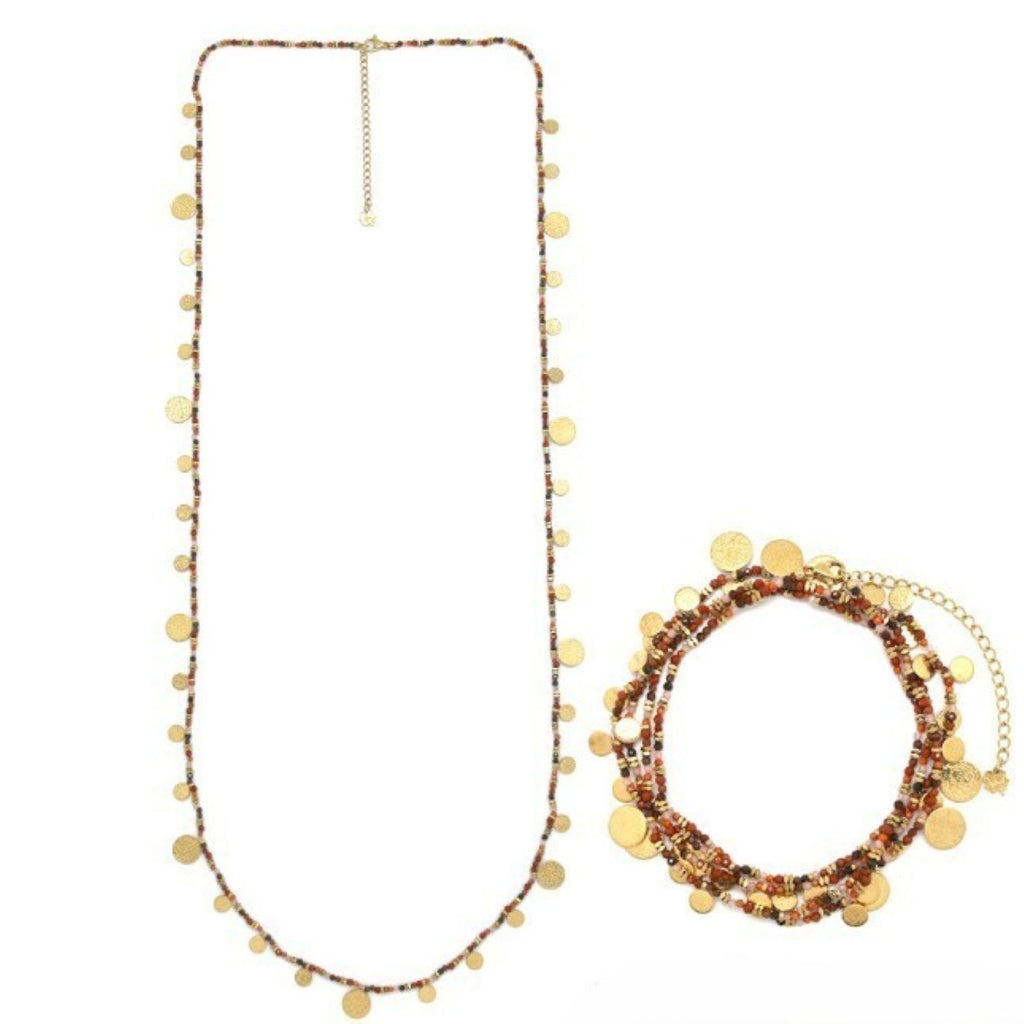 Red Multi-Stone <br/> Sequin Tassel <br/> Necklace