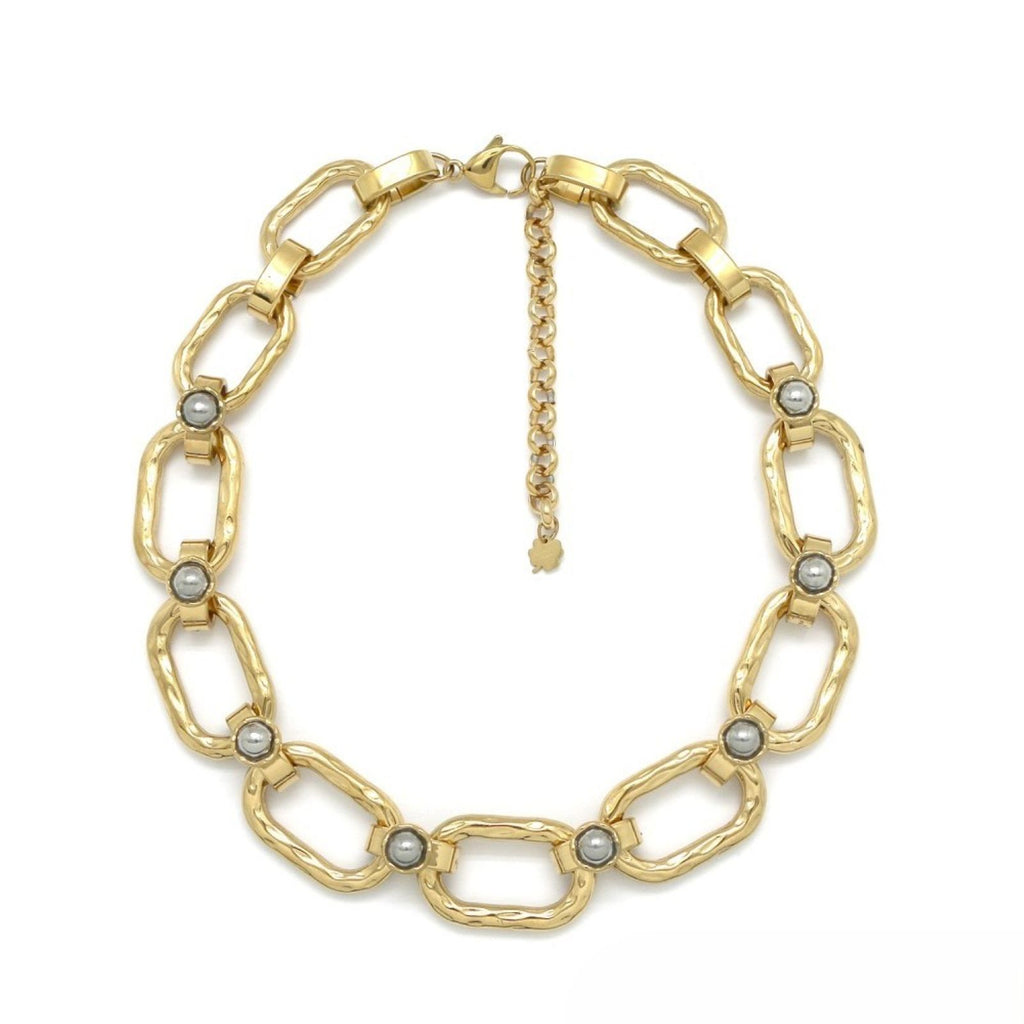 Gold Hematite <br/> Rectangle Link Chain <br/> Necklace