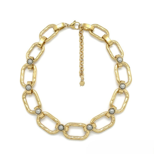 Gold Hematite <br/> Rectangle Link Chain Necklace