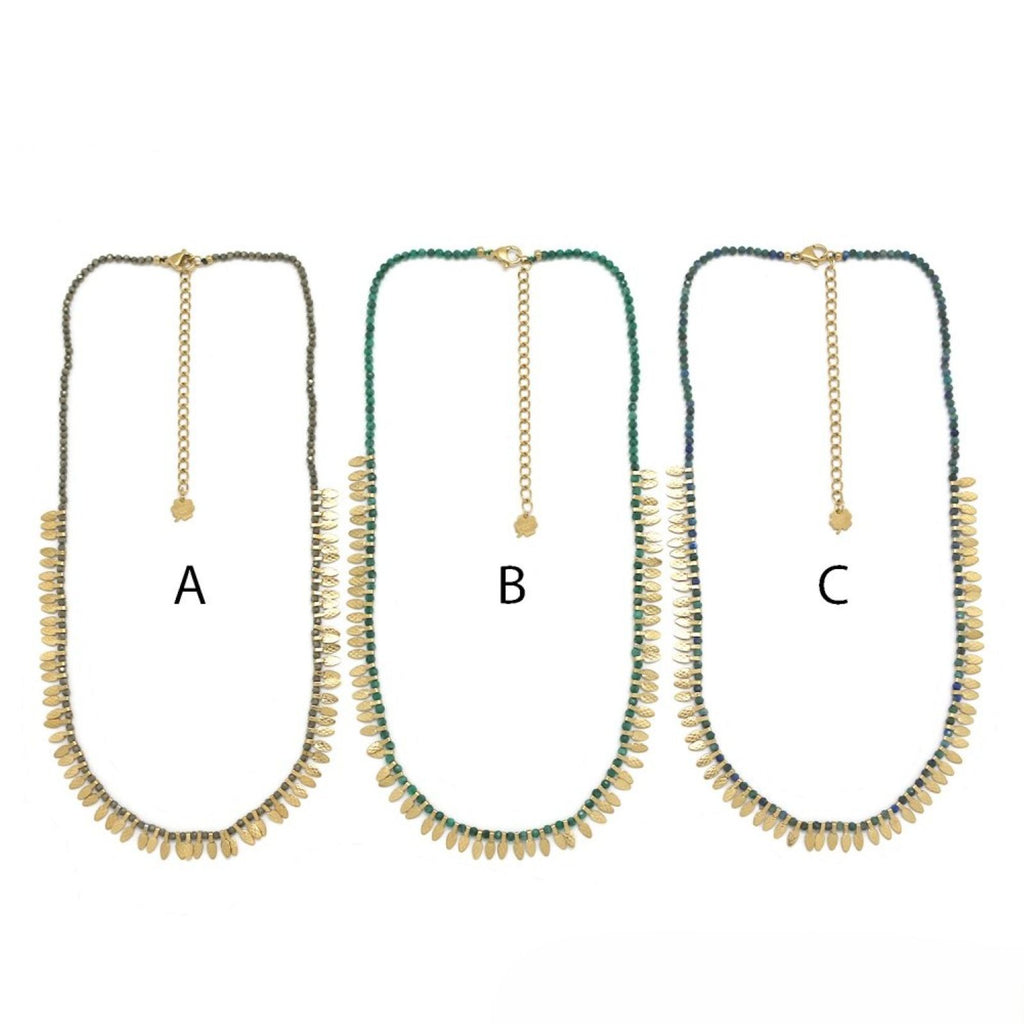 Pearl Necklace <br/> with Golden Lines and Stones - A