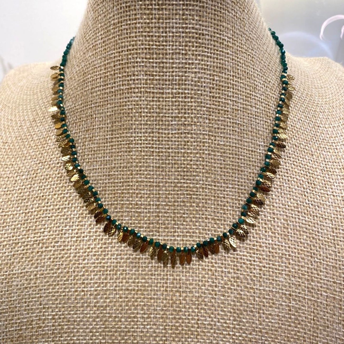 Pearl Necklace <br/> with Golden Lines and Stones - B