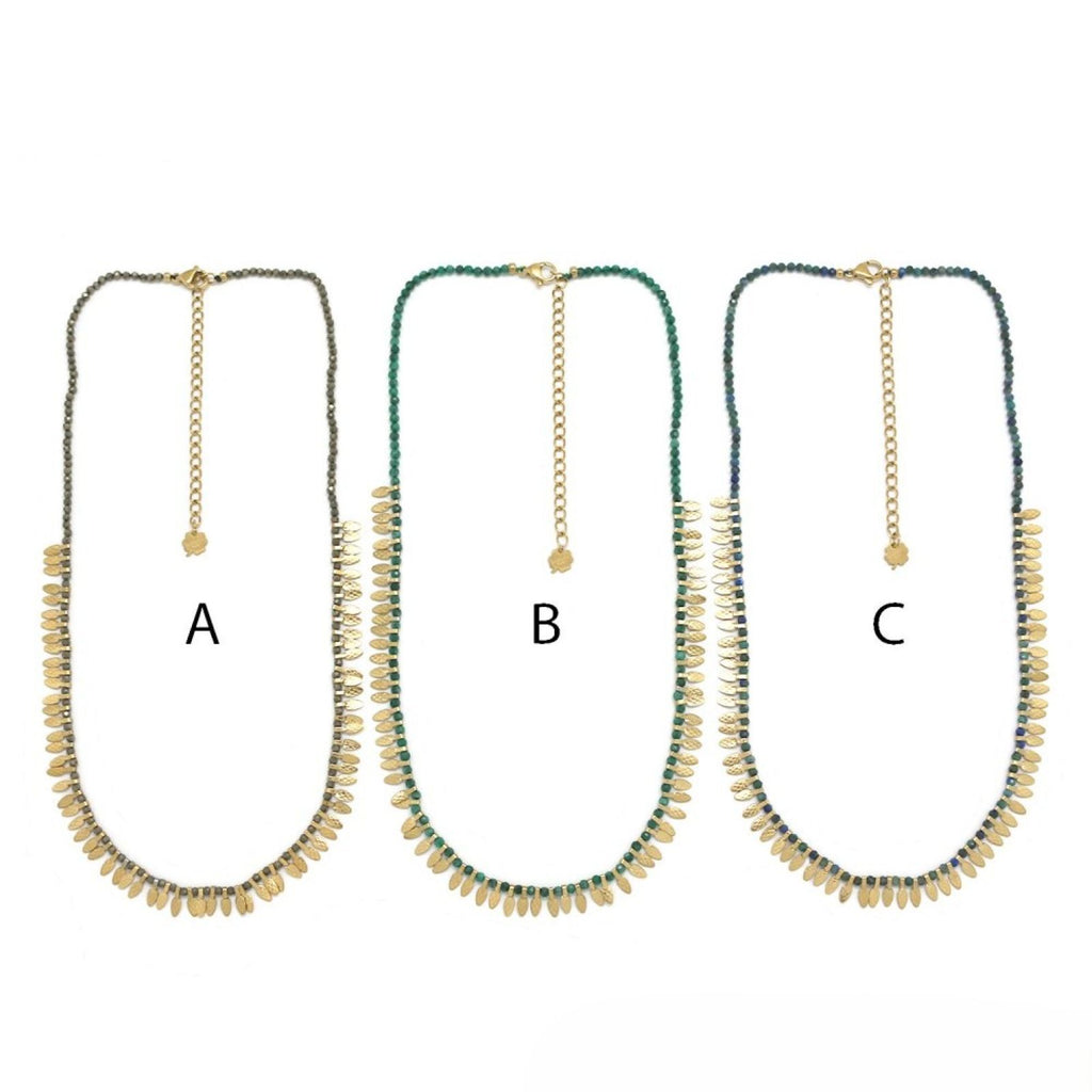 Pearl Necklace <br/> with Golden Lines and Stones - C