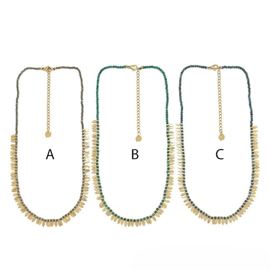 Pearl Necklace <br/> with Golden Lines and Stones - C