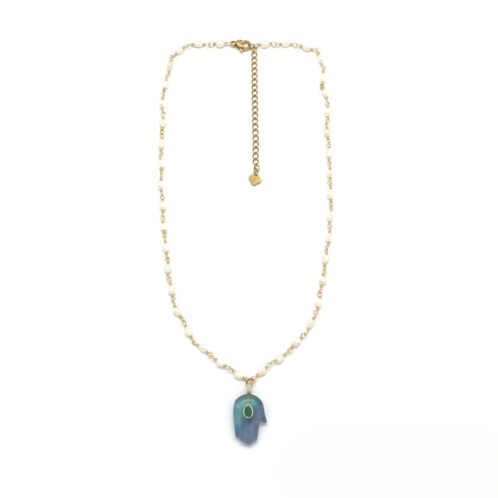 Handmade <br/> Fluorite Water Pearl <br/> Chain Necklace