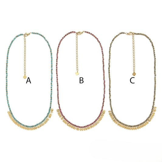 Apatite Beaded Wire Necklace <br/> w/ Gold Highlights A