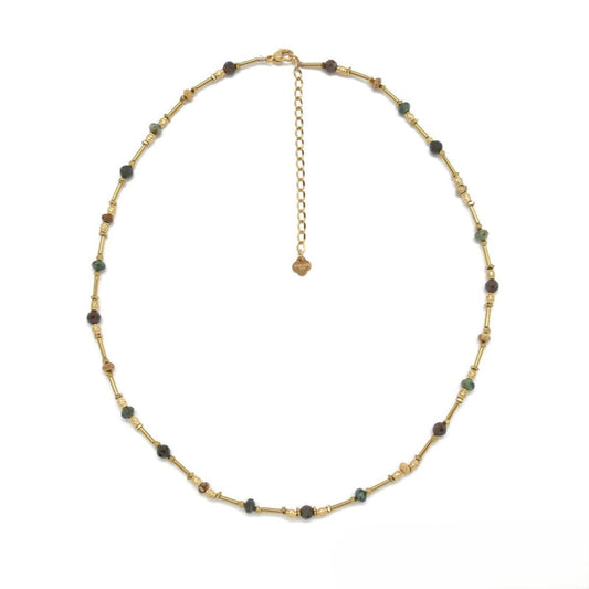 Gold Bar Necklace <br/> w/ Multi-Stone Beads