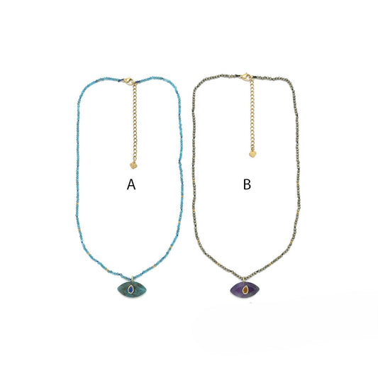 Apatite/Amethyst <br/> Necklace <br/> with Eye Pendant B