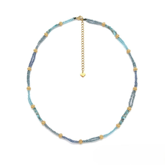 Rainbow Beaded <br/> Double-Strand Necklace <br/> Blue