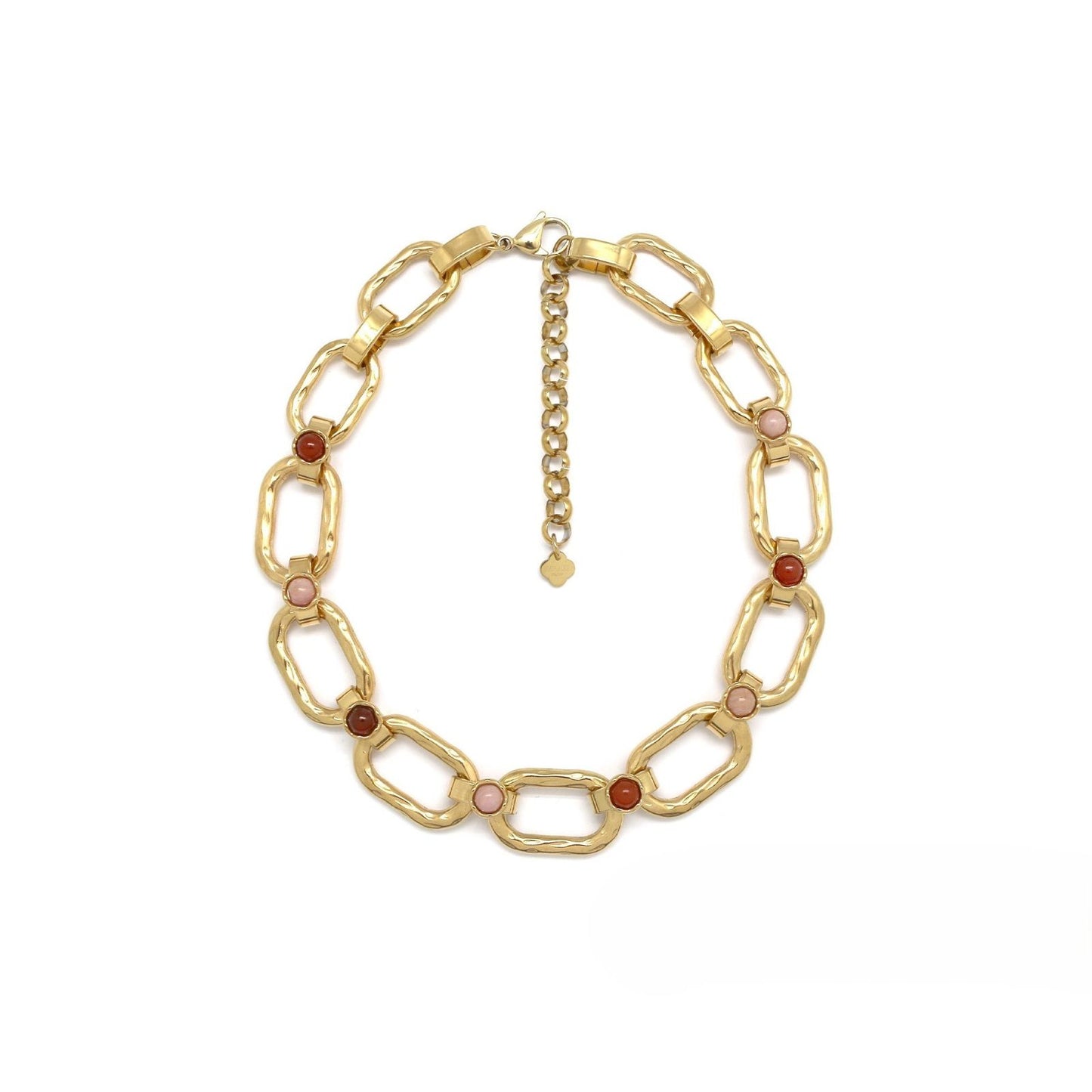 Gold Rectangular Link Chain Necklace <br/> Cornaline
