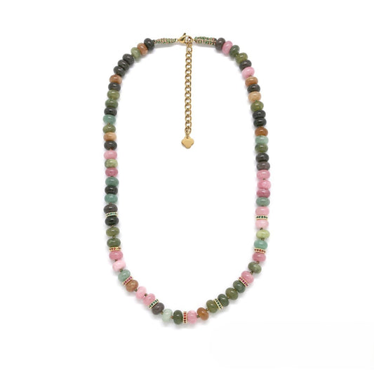 Rondelle Necklace <br/> w/ Stone & Rhinestone Tourmaline