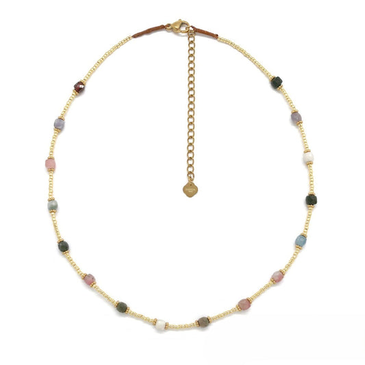 Gold-Plated Hematite <br/> Beaded Choker Necklace Multistones
