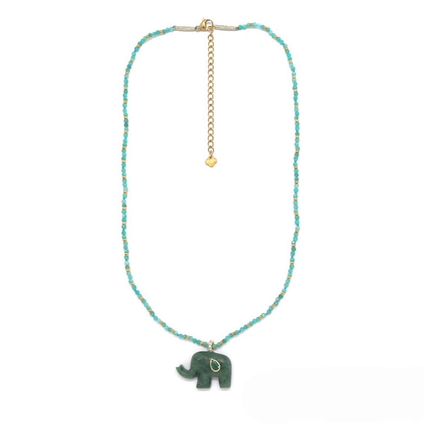 Single Stone Beaded Necklace <br/> Elephant Pendant Amazonite Verte