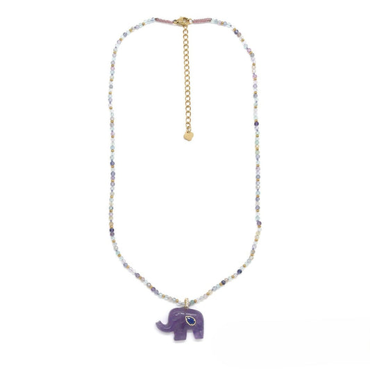 Single Stone Beaded Necklace <br/> w/ Elephant Pendant FLourine