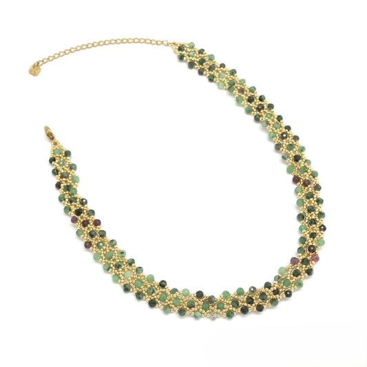 Three Strand Choker Necklace <br/> w/ Pearl & Stone Rubi