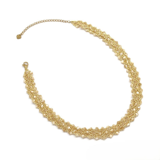 Three Strand Choker Necklace <br/> w/ Pearl & Stone Trochidae Shell