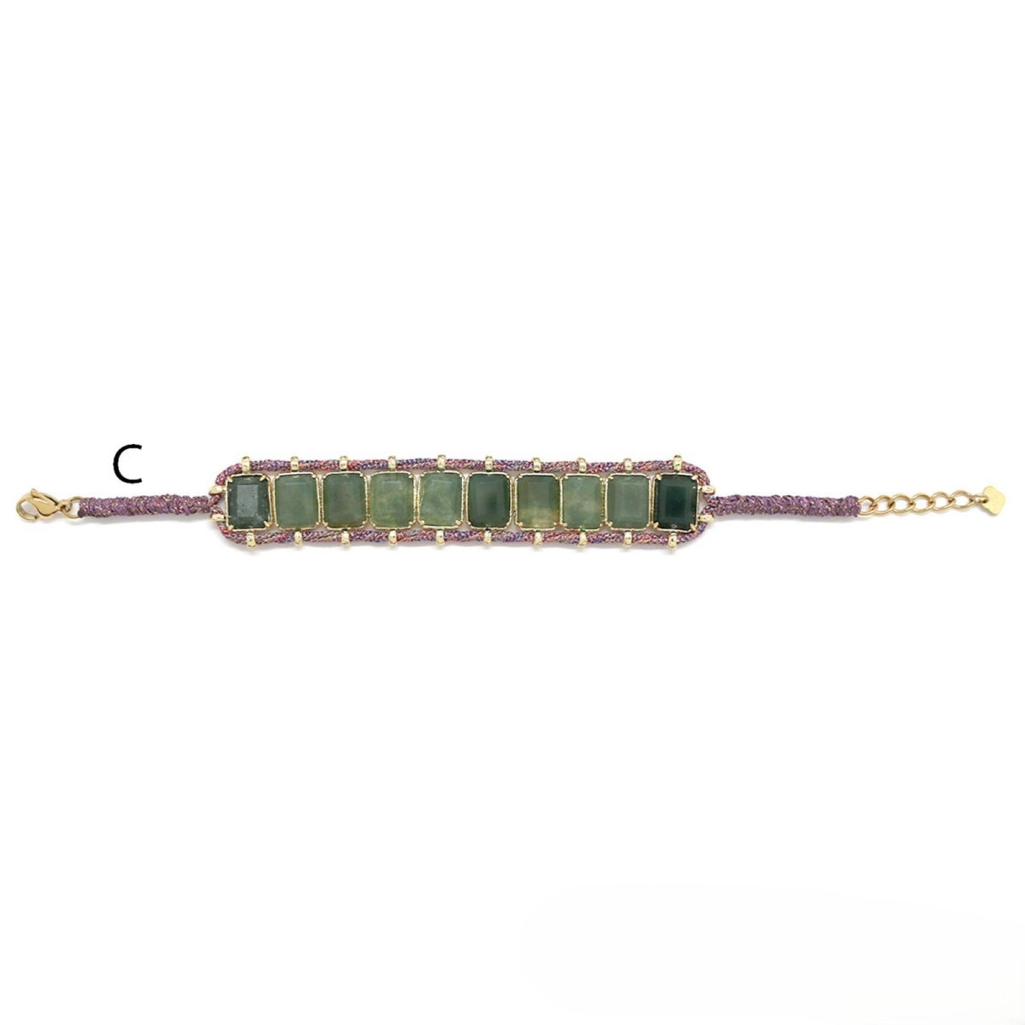Cord Bracelet <br/> w/ 10 Rectangular Stones - C