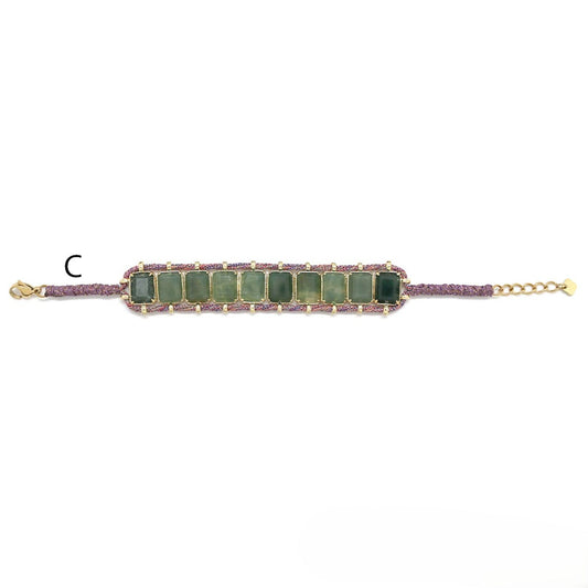 Cord Bracelet <br/> w/ 10 Rectangular Stones - C
