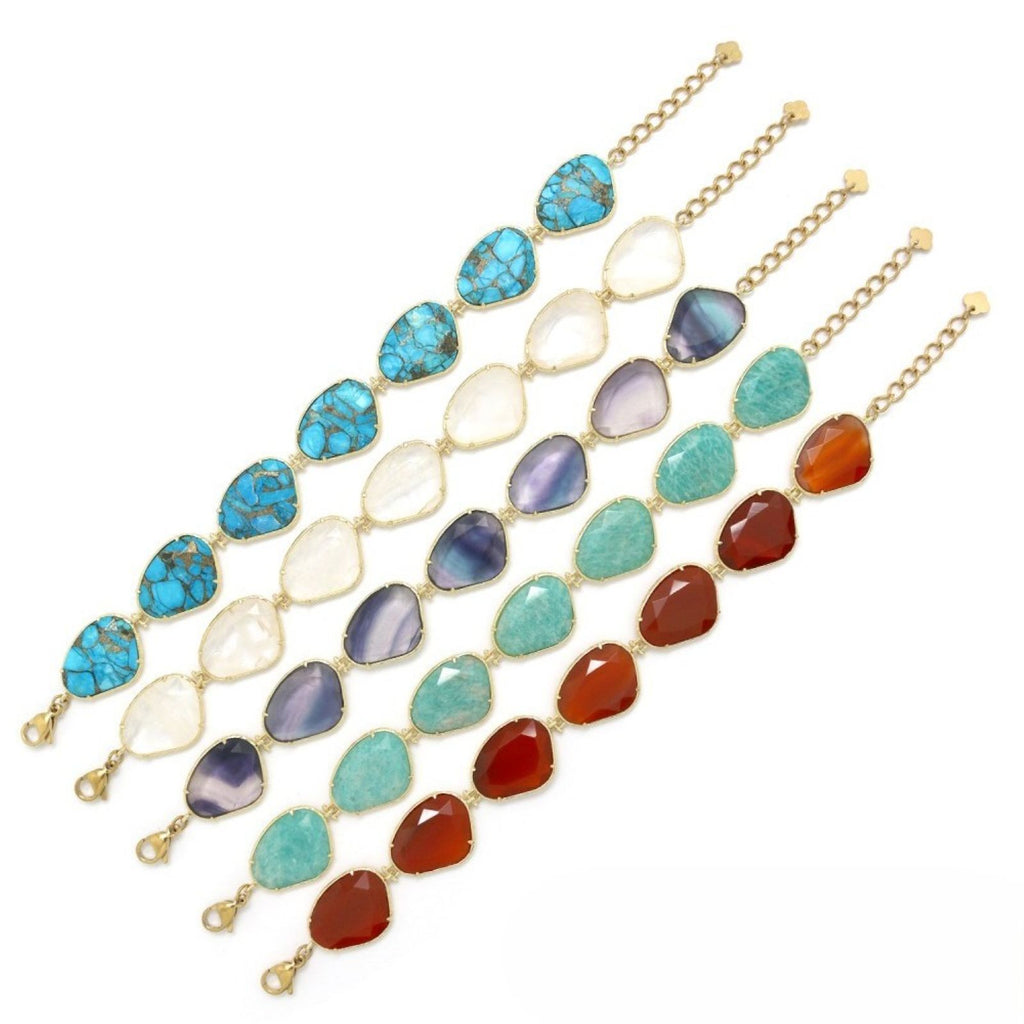 Chain Bracelet <br/> w/ 7 Ovaloid Stones <br/> Flourite
