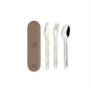 Set of fork, knife, spoon and container
