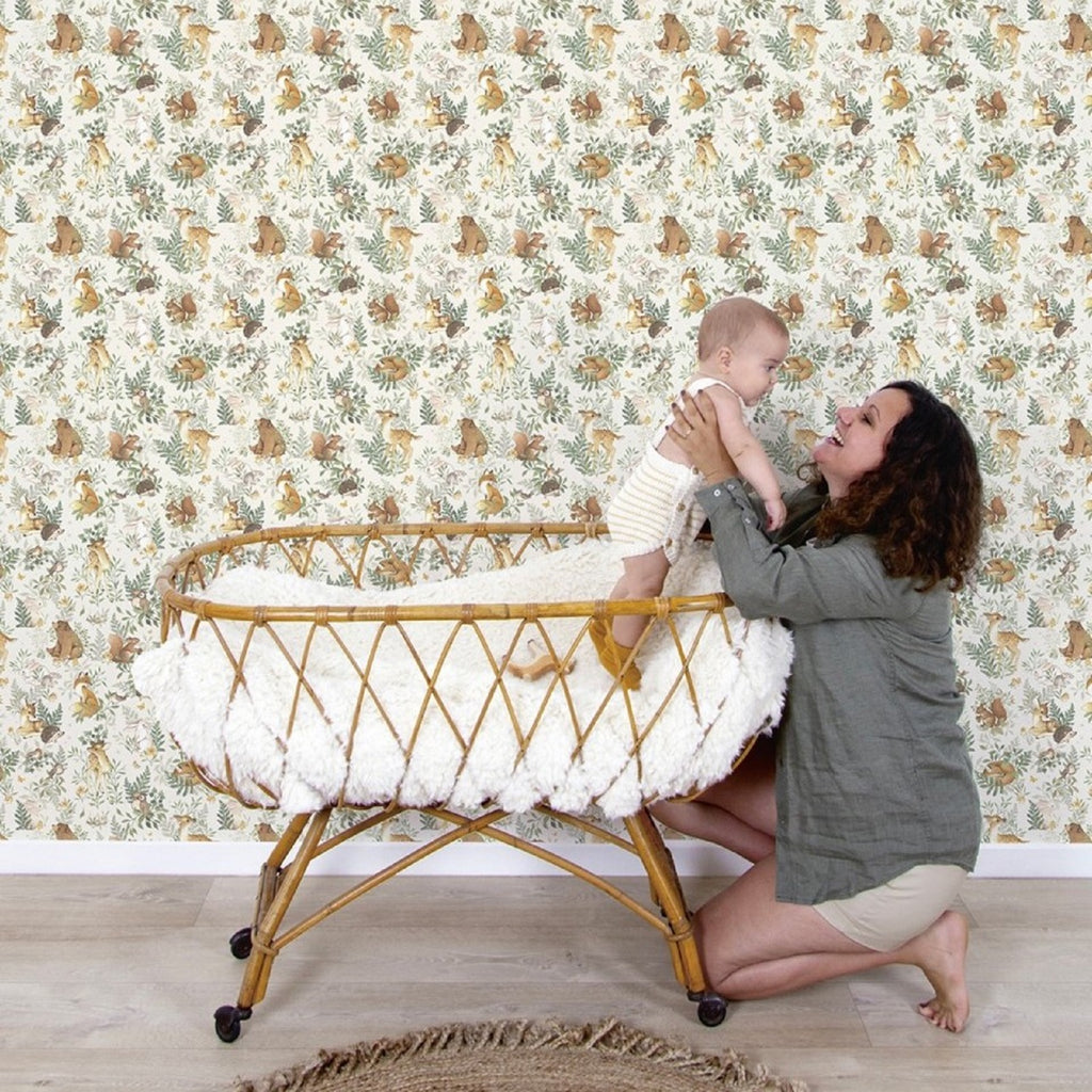 Forest Animals Beige Wallpaper